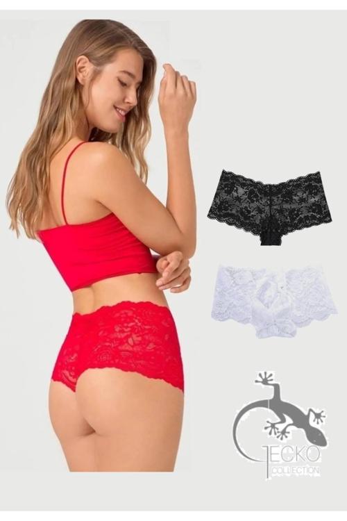 Gecko Dantelli Şort Boxer Kadın Külot 3'Lü