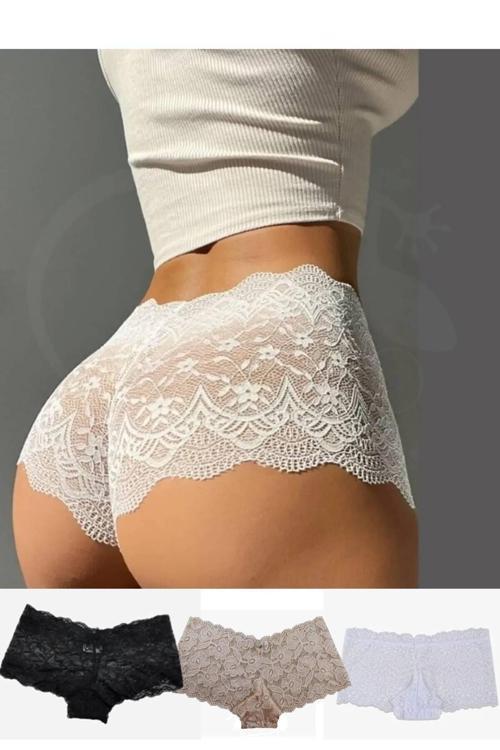 Dantelli Şort Boxer Kadın Külot 3'Lü