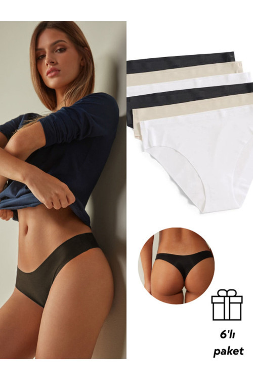 Kadın - Lazer Kesim Dikişsiz Likralı Külot 6Lı Paket Set Karışık