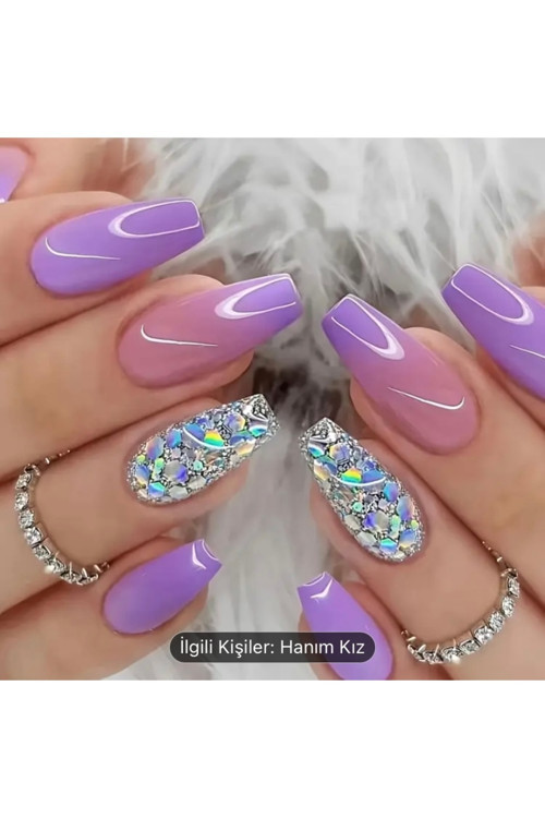 Vanilla Avenue Parlak Mor Ombre Kendinden Yapışkanlı Takma Tırnak 24 Adet