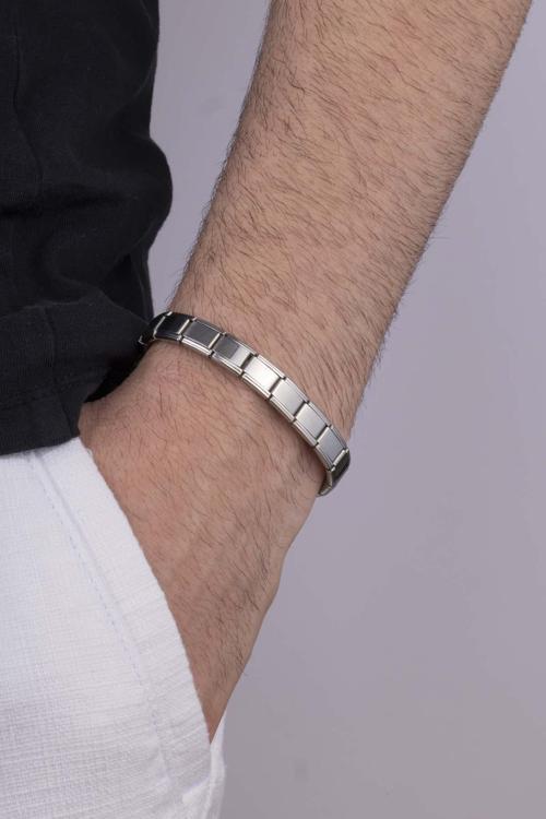 Rodyum Kaplama İtalyan Charm Çelik Bileklik