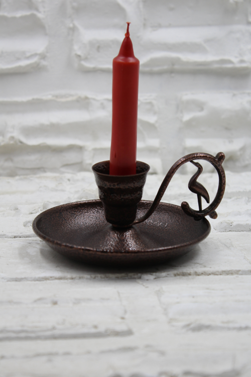 Metal Nostalji Mumluk & El Şamdanı Kendinden Iğneli Mum Hediyeli Acı Kahve Oksit Kulp Turna2623-3