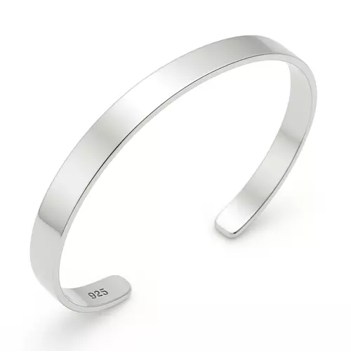 Gümüş Düz Erkek Kelepçe Bilezik