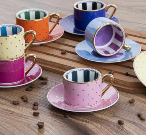 Fnc-07 Bone China 6'lı Fincan 90cc Puantiye Karışık