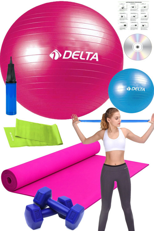 9 Lu Pilates Seti Egzersiz Plates Topu Pilates Minderi Dambıl Aerobik Latex Band