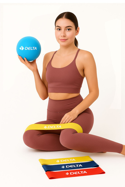 Evde Pilates Ve Fitness İçin 3’Lü Loop Bant Ve 20 Cm Denge Pilates Topu Seti