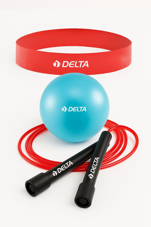 Pilates Seti – 20 Cm Mini Pilates Topu, Hafif Loop Egzersiz Band & Atlama İpi Kırmızı-Mavi