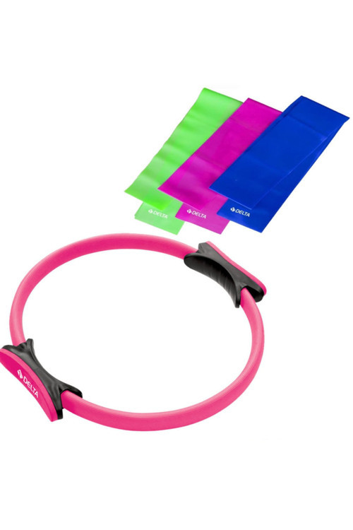 3 Lü Pilates Bandı 120X7.5Cm + Tutamaklı Pilates Çemberi Plates Seti Plates Lastiği Direnç