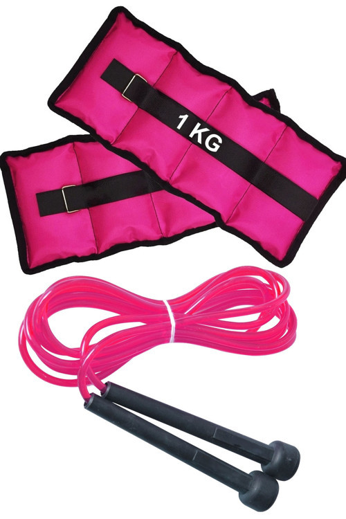 1 Kg El Ayak Bilek Ağırlığı Cırtlı Ve Atlama Ipi Seti 1Kg X 2Adet Bilek Ağırlık Kum Torbası Pembe