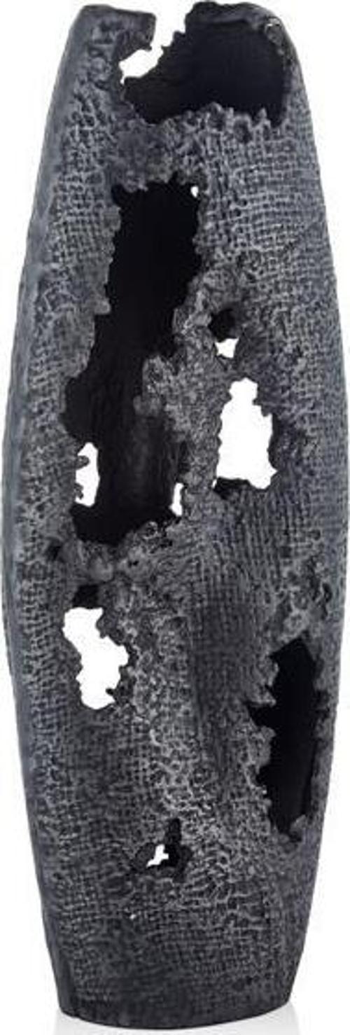 Jute Texture Eskitme Siyah  Büyük Delikli Vazo 10X19X50 cm