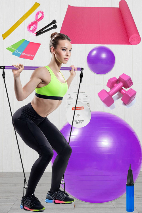 13 Lü Pilates Seti Topu 3Lü Pilates Bandı Lastiği Dambıl Minder Mat Atlama Ipi Pilates Studio Barı