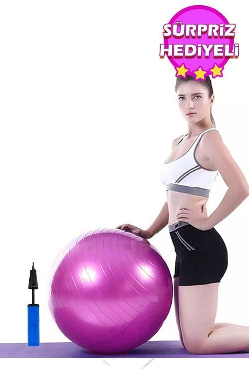 Pembe Pilates Topu 65 Cm Deluxe Yoga Plates Egzersiz Topu Ball Şişirme Pompası Seti