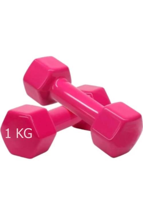Demir Dambıl 1 Kg X 2 Adet Vinyl Kaplı Demir Döküm Dumbell Dambıl Seti 1 Çift Tanesi 1 Kg Pembe