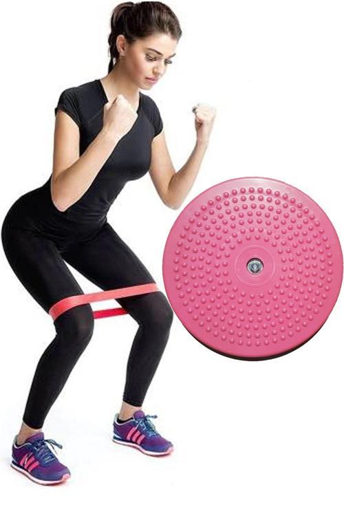 Twister Disk Bel Inceltici Dönen Disc + Squat Aerobik Bandı Plates Egzersiz Lastiği Pilates Seti