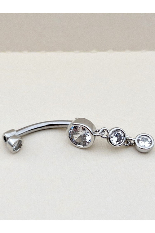 Zirkon Taşlı 3'Lü Sıralı Daire Çelik Göbek Piercingi - 3,2 Cm