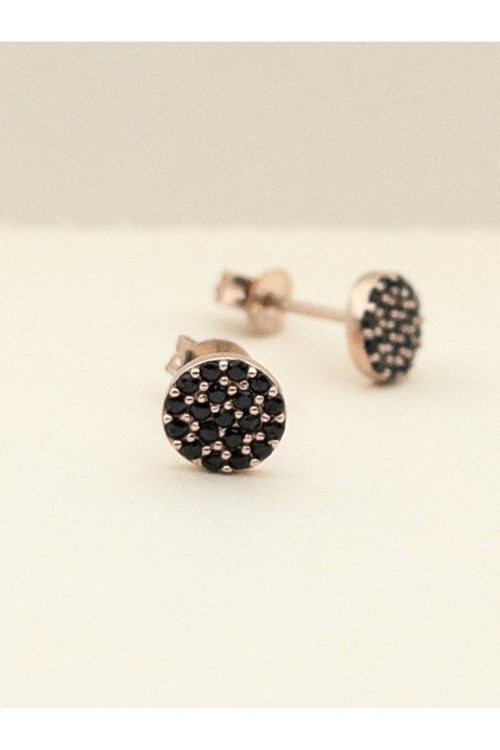 925 Ayar Siyah Taşlı Minimal Gümüş Küpe - 0,9 Cm