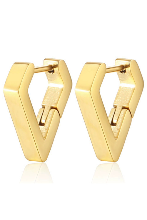 Gold Renk Kadın Erkek Unisex 316L Cerrahi Çelik Geometrik Üçgen Küpe-1,5 Cm