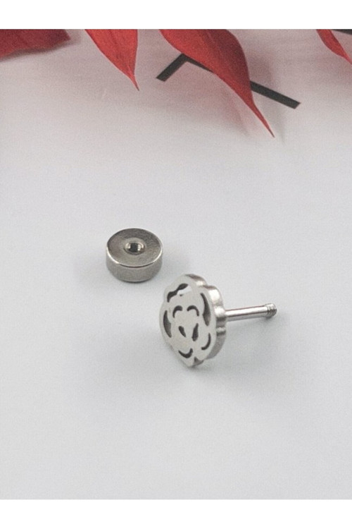 316L Cerrahi Çelik Vidalı Gül Çiçek Model Unisex Kıkırdak Tragus Piercing-1 Adet
