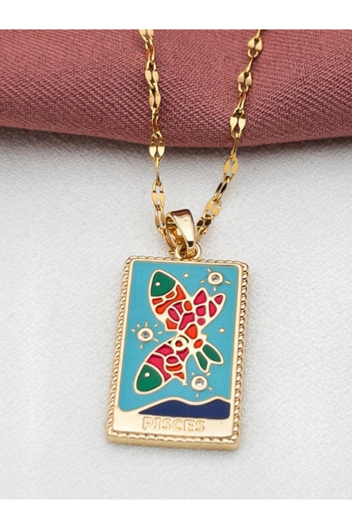 Kararmaz Çelik Pisces Balık Tarot Kolye