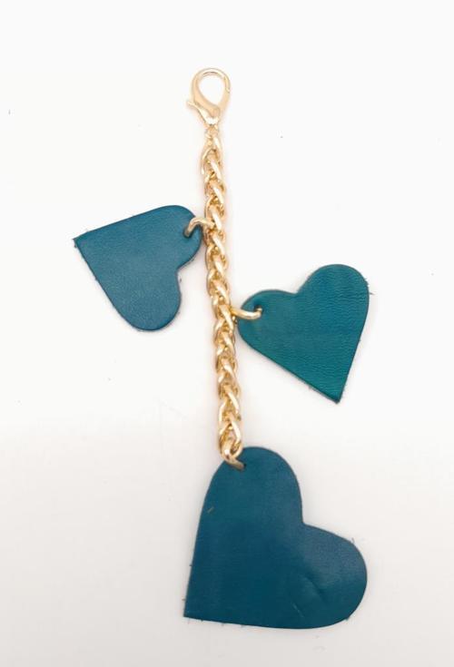 Çanta Aksesuar Turkuaz Gerçek Deri Kalpli Süs Püskül Light Gold Zincirli