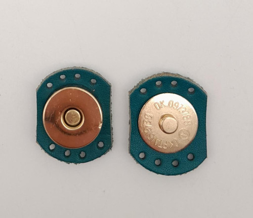 Çanta Aksesuar Turkuaz Renk Gerçek Derili Oval Kenar Mıknatıslı Çıtçıt Light Gold Metalli