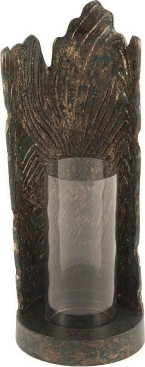Yeşil Metal Cam Mumluk 14x36cm
