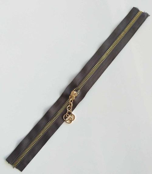 Çanta Aksesuar Başlıklı Fermuar 30 Cm Light Gold Metal Koyu Vizon