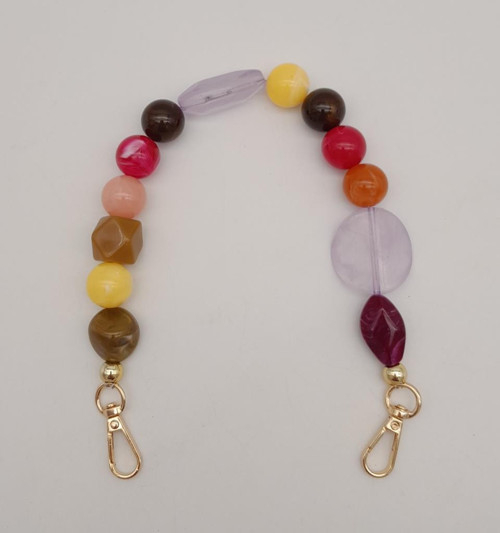 Çanta Aksesuar 39 cm Kancalı Renkli Akrilik Zincir Light Gold Metalli