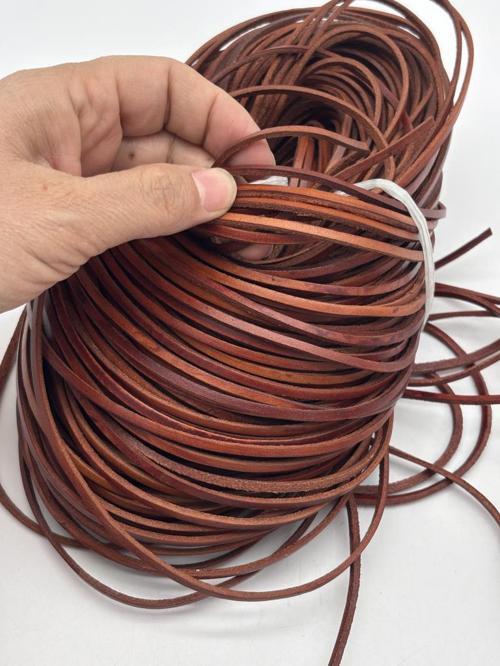 Çanta Aksesuar Kızıl Taba Renk Gerçek Deri 3 mm Şerit Deri İp 2 Metre