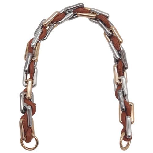 Çanta Aksesuar 45 cm Derili Köşeli Renkli Akrilik Zincir Taba Renk Derili Yaylı Halkalı