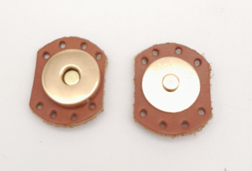 Çanta Aksesuar Taba Renk Gerçek Derili Oval Kenar Mıknatıslı Çıtçıt Light Gold Metalli