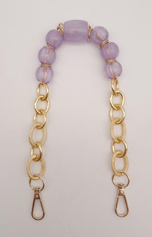 Çanta Aksesuar 42 cm Kancalı Lila Renk Akrilik Zincir Light Gold Metalli
