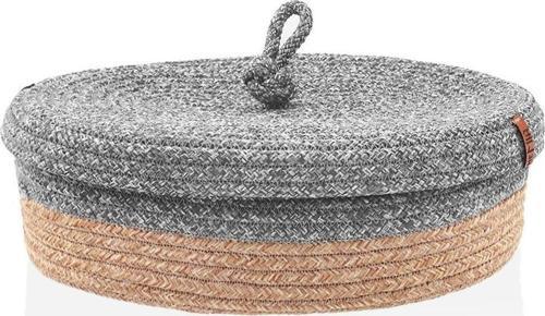 Jutte Kapaklı Oval  Sepet Bambu Gri 35x24x12 cm