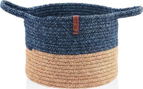 Jutte Kulplu Yuvarlak Sepet Bambu Lacivert 25x20 cm