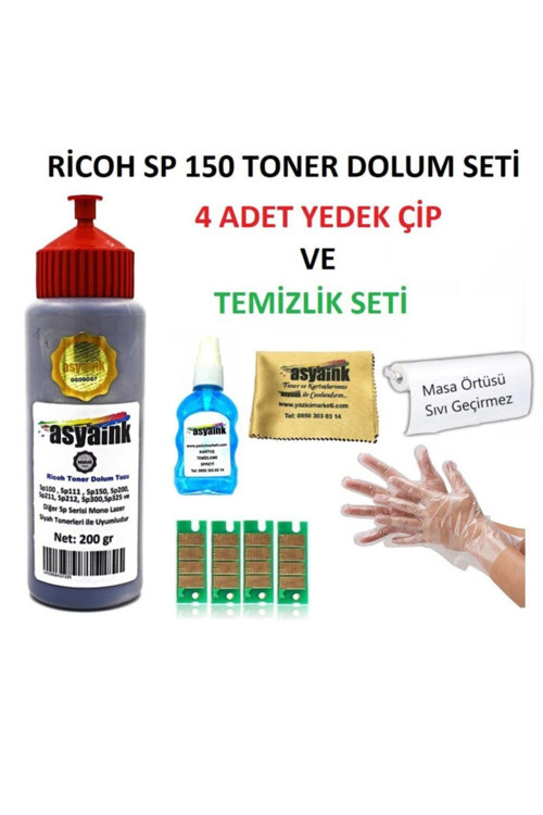 Ricoh Sp150 Yazıcı Ile Uyumlu Toner Dolum Seti 200gr+çip