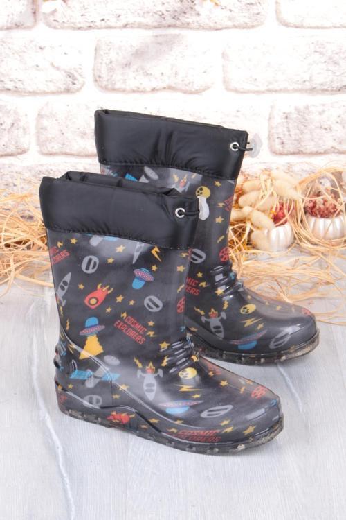 7061 Siyah Füze İçi Peluşlu Su Geçirmez Erkek Çocuk Kar Yağmur Çizmesi