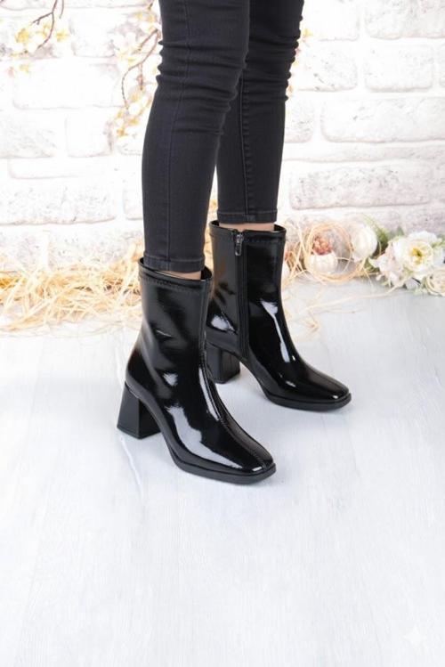 1194 Uraz Rugan Rahat 6 Cm Kalın Topuk Yüksekliği Kut Burun Kadın Bot