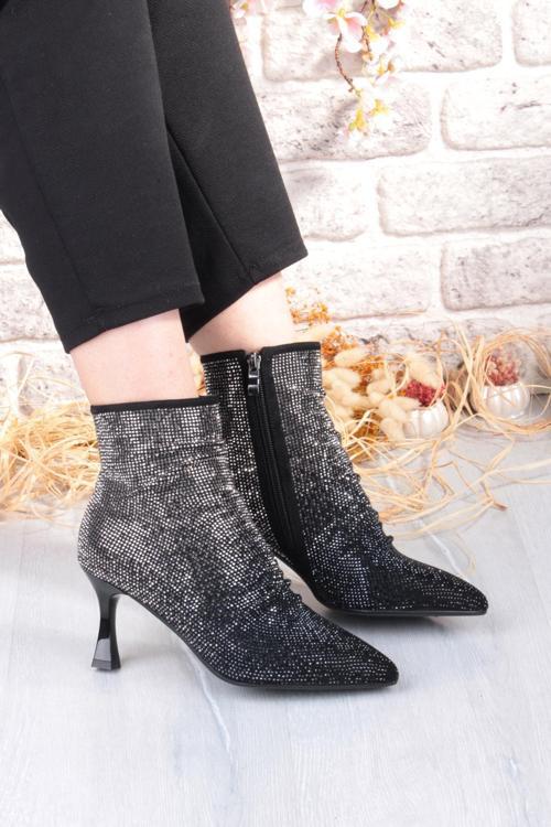 25K136 Rahat Taş Baskılı 7 Cm Yükseklik Topuklu Kadın Bot