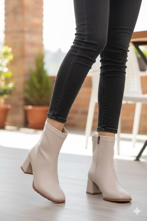 1195 Uraz Rahat 6 Cm Kalın Topuk Yüksekliği Kut Burun Kadın Bot