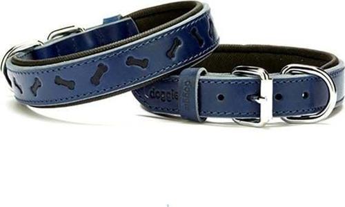 Comfort Deri Kemik Desenli Köpek Boyun Tasması Medium Mavi 2.5x37-45 Cm