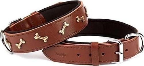 Comfort Deri Kemik Süslü Köpek Boyun Tasması Medium Kahverengi 4x52-60 Cm