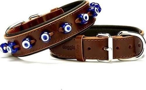 Comfort Deri Nazar Boncuklu Köpek Boyun Tasması Large Kahverengi 3.5x52-60 Cm