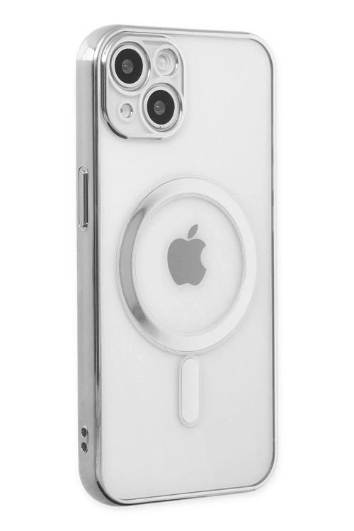 iPhone 14 Plus Kılıf Magneticsafe Lazer Silikon - Gümüş-(5796)