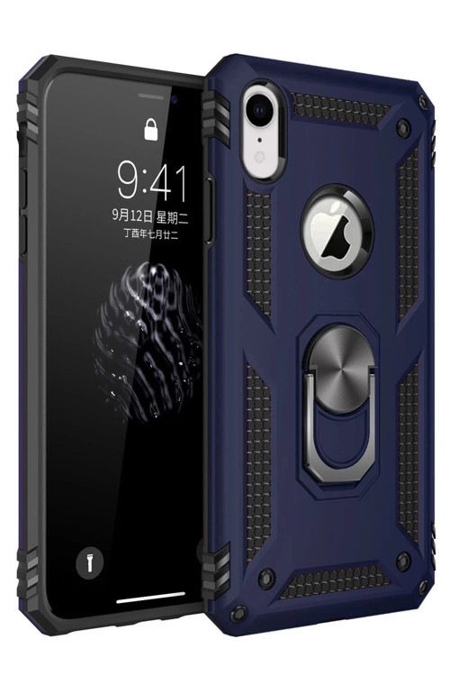 iPhone XR Kılıf Sofya Yüzüklü Silikon Kapak - Lacivert-(5796)