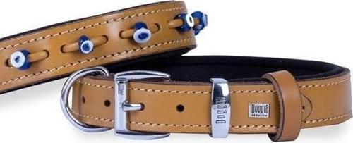 Comfort Deri Nazar Boncuklu Köpek Boyun Tasması Medium Camel 3x42-50 Cm