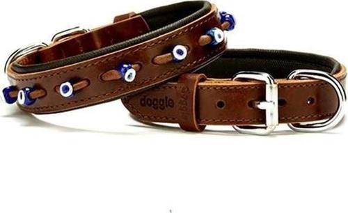Comfort Deri Nazar Boncuklu Köpek Boyun Tasması Medium Kahverengi 2.5x37-45 Cm
