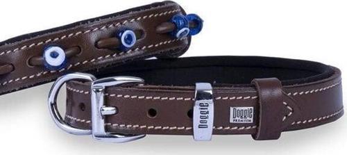 Comfort Deri Nazar Boncuklu Köpek Boyun Tasması Medium Kahverengi 2x35-40 Cm