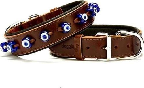 Comfort Deri Nazar Boncuklu Köpek Boyun Tasması Medium Kahverengi 3.5x47-55 Cm