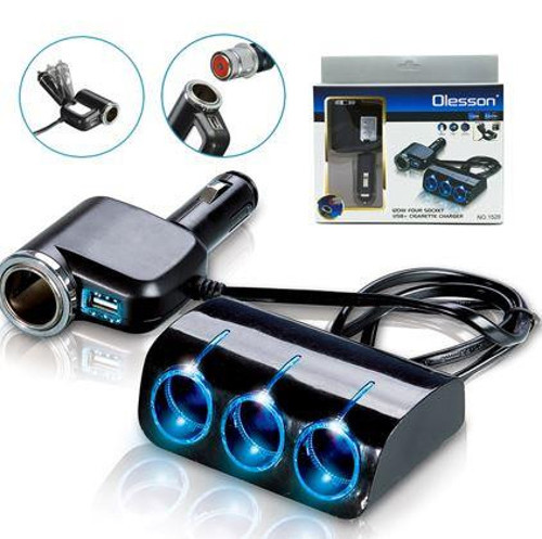 1528 12-24V 3Lü Usbli 120W 80 Cm Kablolu Araç Oto Tır Çakmak Çoklayıcı Çakmaklık Çoğaltıcı