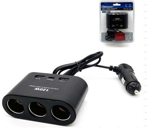 1653 12-24V 3Lü Çift Usb Type-C 100W 70 Cm Kablolu Araç Oto Tır Çakmak Çoklayıcı Çakmaklık Çoğaltıcı